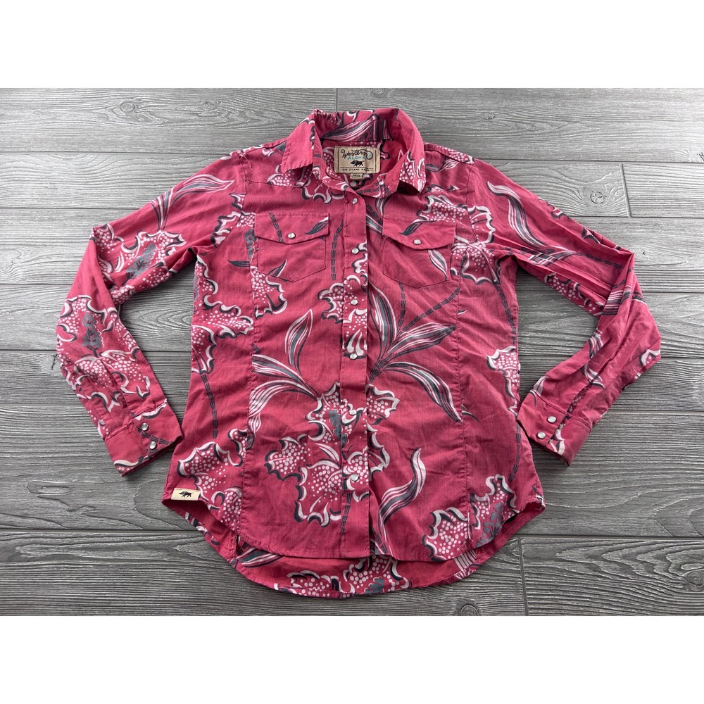 Western Aloha Pink Floral Long Sleeve Snap Front Western Shirt Womens Small